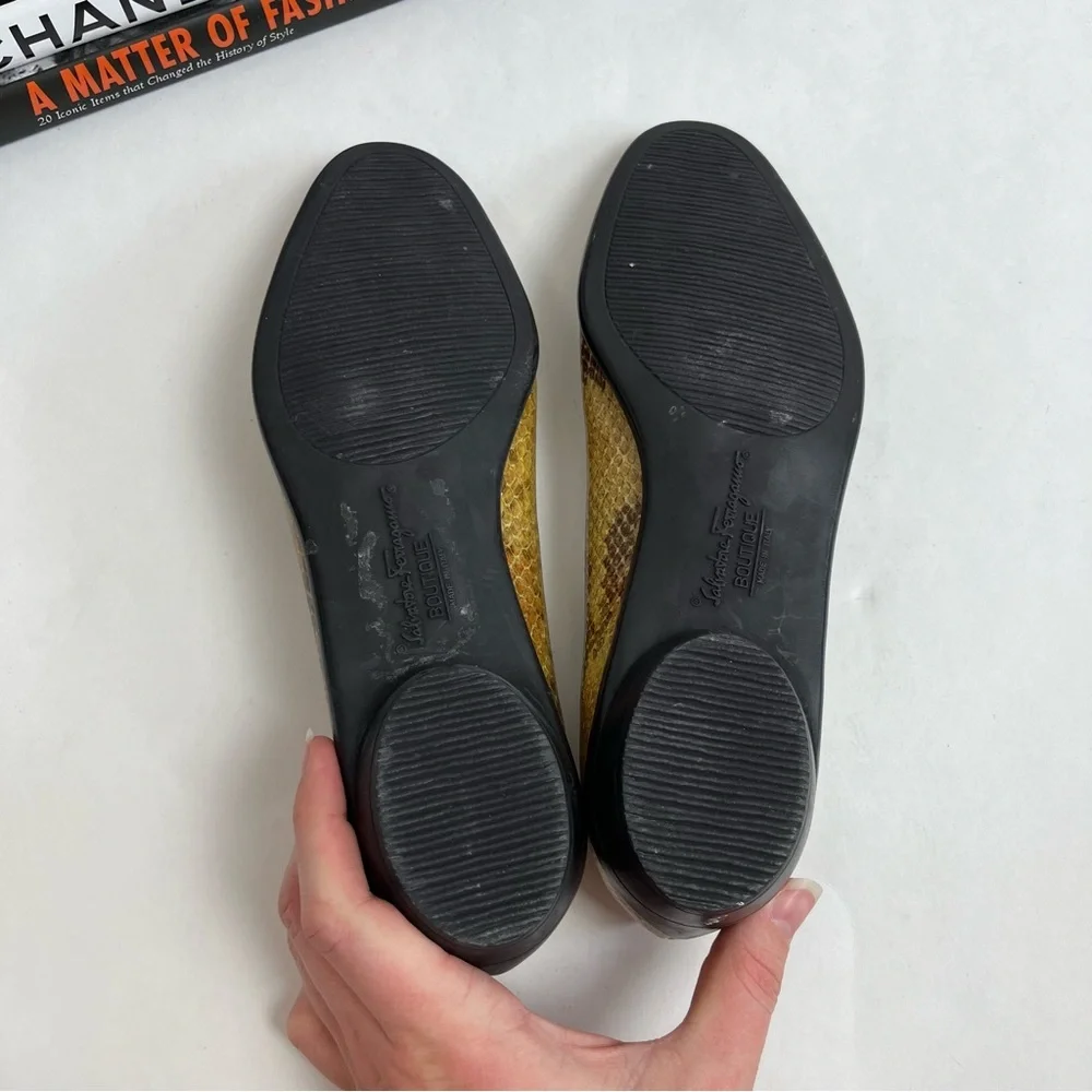 Salvatore Ferragamo Snakeskin Ballet Flats Brown Yellow Size 6B